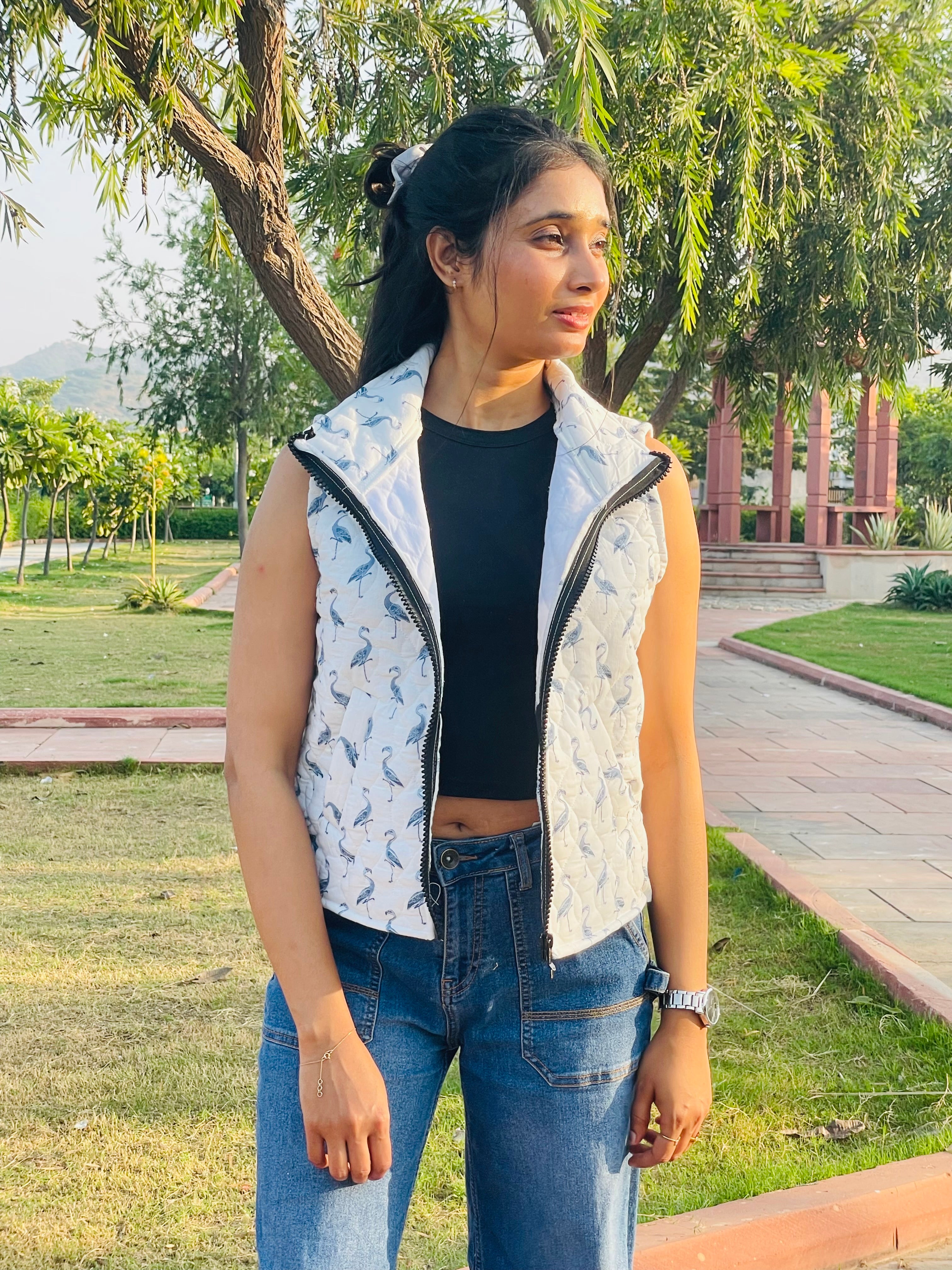 Flamingo Print Quilted Jacket